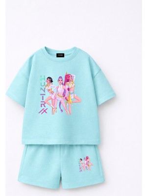 Fasardi KPOP Demon Hunters Huntrix Zoey Rumi Mira Baskılı Oversize %100 Pamuk Tişört Şort Çocuk Takım