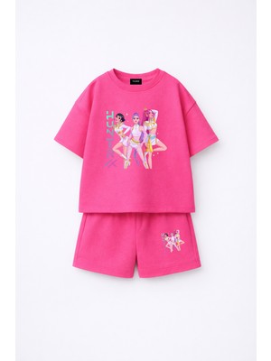 Fasardi KPOP Demon Hunters Huntrix Zoey Rumi Mira Baskılı Oversize %100 Pamuk Tişört Şort Çocuk Takım