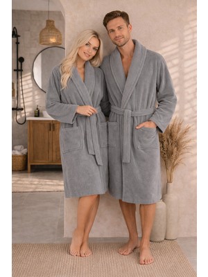 Sternen Glanz Angela Unisex Pamuklu Şal Yaka Yetişkin Tekli Bornoz