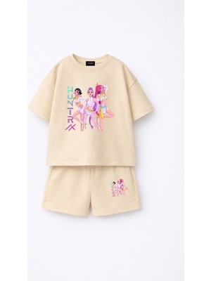 Fasardi KPOP Demon Hunters Huntrix Zoey Rumi Mira Baskılı Oversize %100 Pamuk Tişört Şort Çocuk Takım