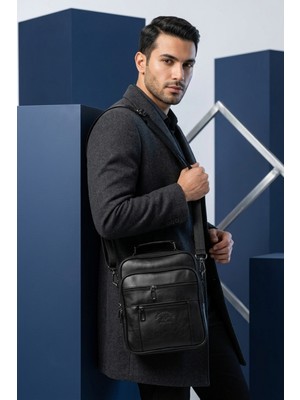 Viatox CK-002 Orta Boy Hakiki Deri Kasalı Erkek El ve Omuz Çantası Siyah Siyah