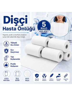 Karahanbey Dişçi Hasta Önlüğü 5 Rulo 400 Adet Beyaz 50X60 cm