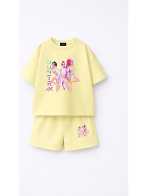 Fasardi Kpop Demon Hunters Huntrix Zoey Rumi Mira Baskılı Oversize %100 Pamuk Tişört Şort Çocuk Takım