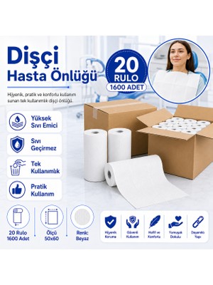 Karahanbey Dişçi Hasta Önlüğü 20 Rulo 1600 Adet Beyaz 50X60 cm