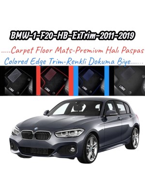 Gian Fabio Falleri Lacasa Bmw 1-F20-HB-EXTRIM(2011-2019)UYUMLU Renkli Kenar-Silikon Topukluklu Velur Halı Paspas