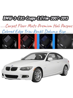 Gian Fabio Falleri Lacasa Bmw 3-E92-COUPE-EXTRIM(2007-2013)UYUMLU Renkli Kenar-Silikon Topukluklu Velur Halı Paspas