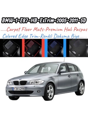 Gian Fabio Falleri Lacasa Bmw 1 E87-HB-EXTRIM(2005-2011)UYUMLU Renkli Kenar-Silikon Topukluklu Velur Halı Paspas