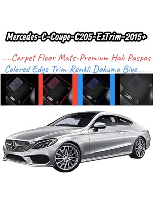 Gian Fabio Falleri Lacasa MERCEDES-C-COUPE-C205(2015 ve Sonrası)Uyumlu Renkli Kenar-Silikon Topukluklu Velur Halı Paspas