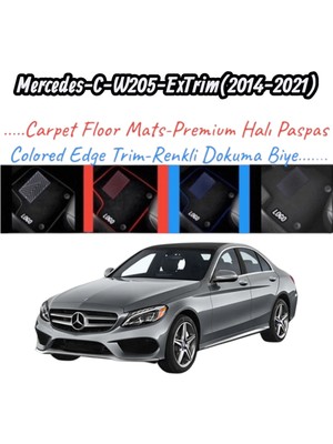 Gian Fabio Falleri Lacasa Mercedes C W205-EXTRIM(2014-2021)UYUMLU Renkli Kenar-Silikon Topukluklu Velur Halı Paspas