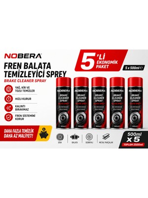 Nobera Fren Balata Temizleyici Sprey Hızlı Kuruma Özelliği ile 500 ml x 5 Adet Ekonomik Paket