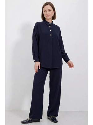 buğrahayalin Kadın Düğmeli Oversize Lacivert Takım