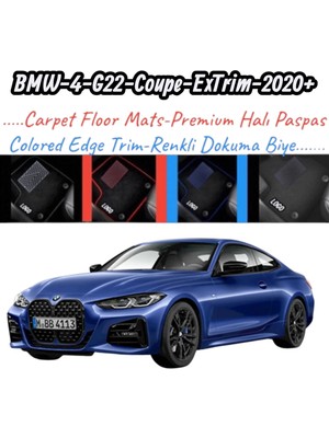 Gian Fabio Falleri Lacasa Bmw 4-G22-COUPE(2020 ve Sonrası)Uyumlu Renkli Kenar-Silikon Topukluklu Velur Halı Paspas
