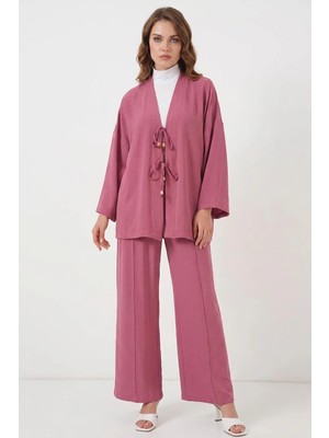buğrahayalin Kadın Kimono Yaka Kuşaklı Gül Kurusu Ikili Takım
