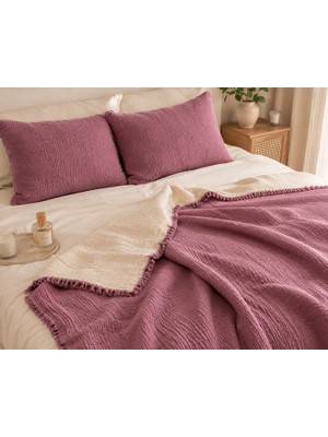 HB&Victory %100 Pamuk 4 Katlı Müslin Yatak Örtüsü Mürdüm Renk Tek Kişilik 160X230 Cm. 1 Adet Yastık Kılıfı 50X70 Cm.