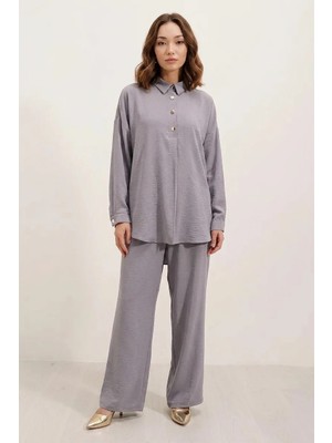 buğrahayalin Kadın Düğmeli Oversize Gri Takım