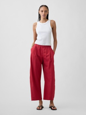 Gap Kadın Kırmızı Keten Karışımı Easy Barrel Pantolon