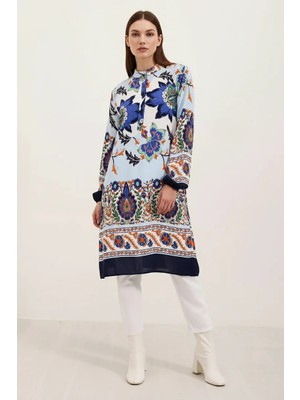 buğrahayalin Kadın Gömlek Yaka Çiçek Desenli Viskon Lacivert Elbise