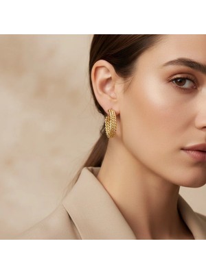 Xupıng Jewelry 14 Ayar Altın Kaplama,şerit Kesim Trend Küpe