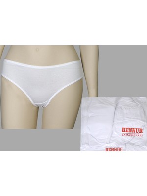 Kadın Beyaz Bel Paça Biye Bikini Külot Tekli