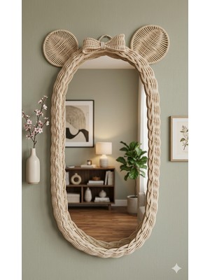Rattan Fiyonklu Mickey Mouse Ayna