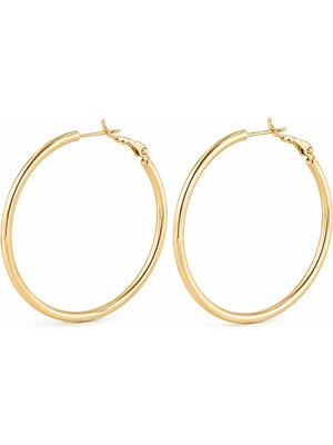 Zeino Klasik Halka Küpe - 14K Altın Kaplama - 4 cm çap