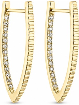 Zeino Damla Şeklinde Zirkon Taş Sıralı Küpe - 14K Altın Kaplama - 26 mm
