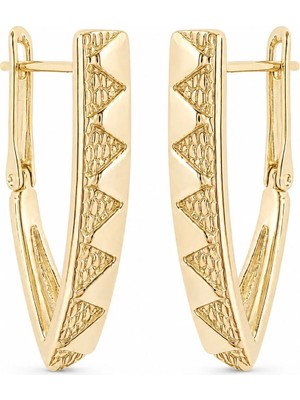 Zeino Üçgen Motifli Damla Küpe - 14K Altın Kaplama - 24 mm