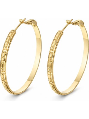Zeino Desenli Halka Küpe - 14K Altın Kaplama - 4 cm çap