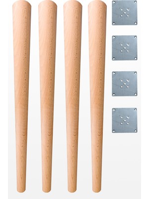 Turan Ahşap Ahşap Masa Ayağı 4'lü Set 75 cm Uzunluk 5.5 cm Çap Kayın Ağacından Dayanıklı Yapı