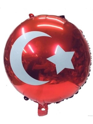 Hediye Sandalı Türk Bayrağı Folyo Balon Yuvarlak Kırmızı Ay Yıldızlı 45 cm - 20 Adet