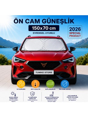 TUMKE Araba Ön Cam  Güneşlik Premium Araç İçi Gölgelik Büyük Boy Katlanabilir Isı Yansıtıcı Uv Korumalı Oto İçi  Güneş Koruyucu Perde