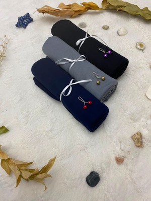 Verivay Penye Şal 3'lü Set Yumuşak Dokulu Jersey Penye Şal Seti Şal Klipsi Hediyeli ( Lacivert-Füme-Siyah )