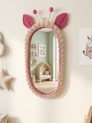Rattan Bambu El Örmesi Zürafa Model Pembe Boy Aynası