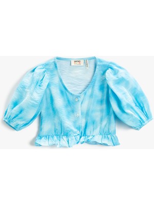 Koton Crop Bluz Balon Kollu Fırfırlı