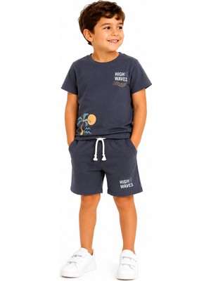 Tucan Kids Erkek Çocuk Yazlık %100 Pamuk Tişört ve Şort Takımı Füme 2'li Takım 2-3-4-5 Yaş