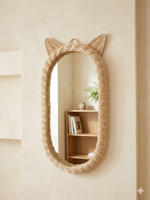 Niobe Home Rattan Bambu Çocuk Odası Kedi Kulaklı Boy Aynası