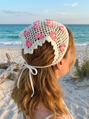 Akfecan El Örgüsü File Kelebek Model Bandana