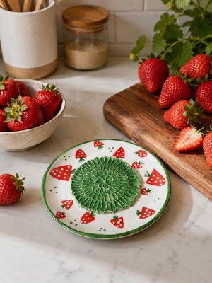 Ceres Shop Ceresshop El Yapımı Çilek Desenli Mini Rende Tabağı (10CM)