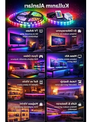 MarkEntegra 5 Metre Uzaktan Kumandalı Rgb LED Şerit Işık Seti - Renk Değiştiren Esnek Işık Bandı
