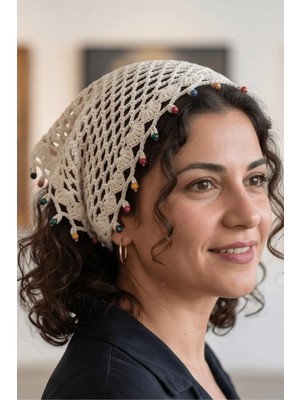 BB Bi Butik Shop %100 El Örgüsü Boncuklu Bohem Kadın Bandana Saç Aksesuarı Renkli Detaylarla