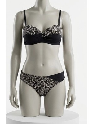 Biçomi Bicomi Straplez Balenli Doğal Form Veren Zebra Desenli Konfor Bikini Takımı