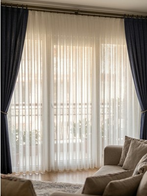 Perle Şeffaf Bambu Tül Perde 1'e 3 Sık Pile Ferah Görünüm Soft Linen Dokulu