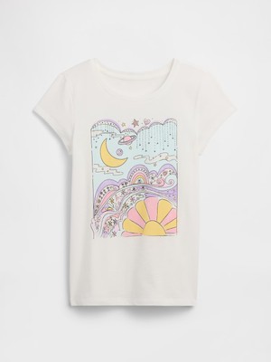 Gap Kız Çocuk Beyaz Grafik Baskılı T-Shirt