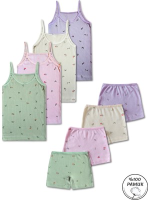 Panfilia %100 Pamuk 8 Parça Kız Çocuk Atlet Külot Takım 4'lü Set / 2-12 Yaş