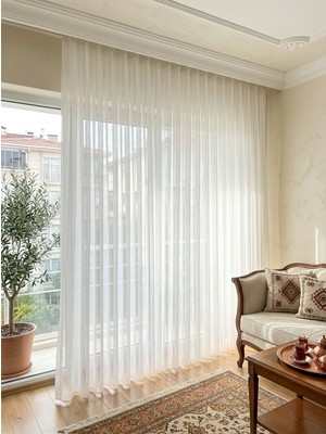 Demor Home Şeffaf Bambu Tül Perde  1'e 3 Sık Pile  Tok Duruşlu Modern Salon Tülü