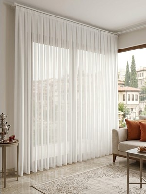 Demor Home Ağır Gramajlı 1'e 3 Sık Pile Bambu Tül Perde Premium Dökümlü Görünüm Kornişe Hazır