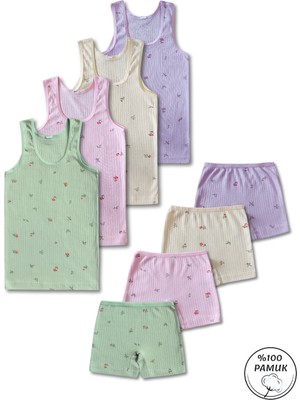 Panfilia %100 Pamuk 8 Parça Kız Çocuk Atlet Külot Takım 4'lü Set / 2-12 Yaş
