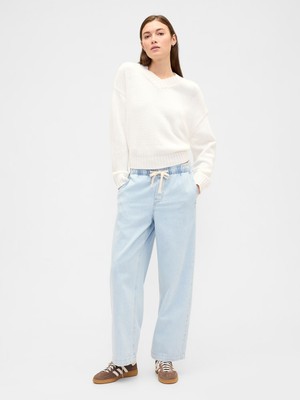 Gap Kadın Açık Mavi High Rise Pull-On Wide-Leg Jean Pantolon