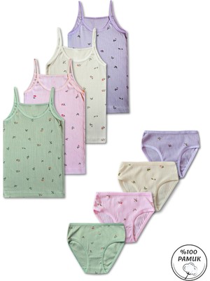 Panfilia %100 Pamuk 8 Parça Kız Çocuk Atlet Külot Takım 4'lü Set / 2-12 Yaş