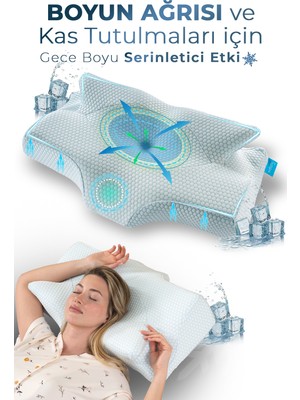 Softlife Nox Ice Serinletici Kılıflı Visco Soğuk Boyun Destekli Ortopedik Visco Yastık - Rahat Uyku ve Güzellik Yastığı 64X38X12,5 cm